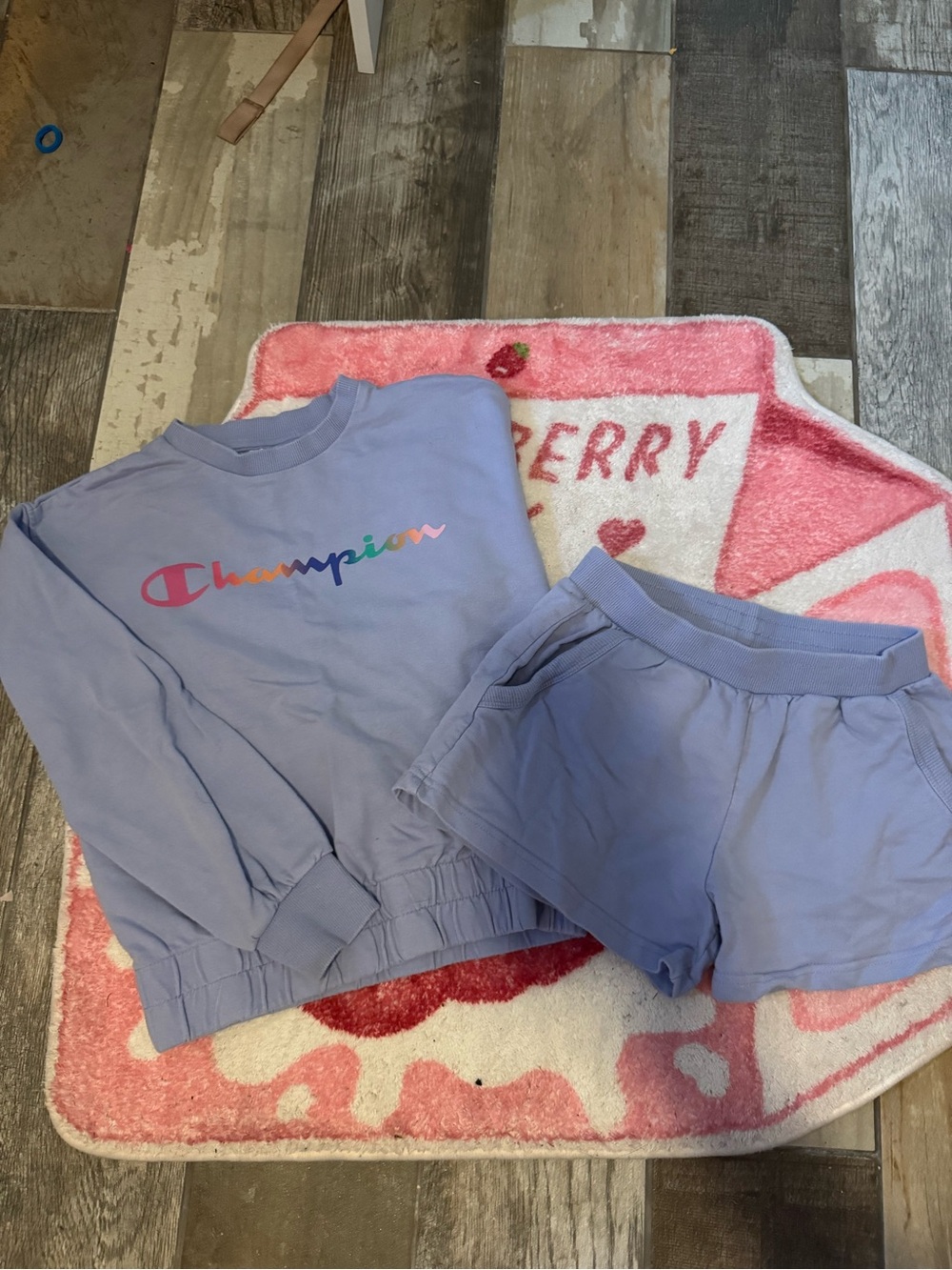 Champion Lavender Sweatshirt and Shorts Pajama Set with Rainbow Logo